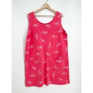 Journey USA Resort Activewear Dress Women L Pink Fish Print Mini Tank Sundress